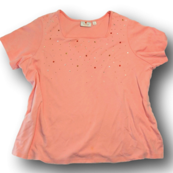 Quacker Factory Tops - Studded square neck embellished tee